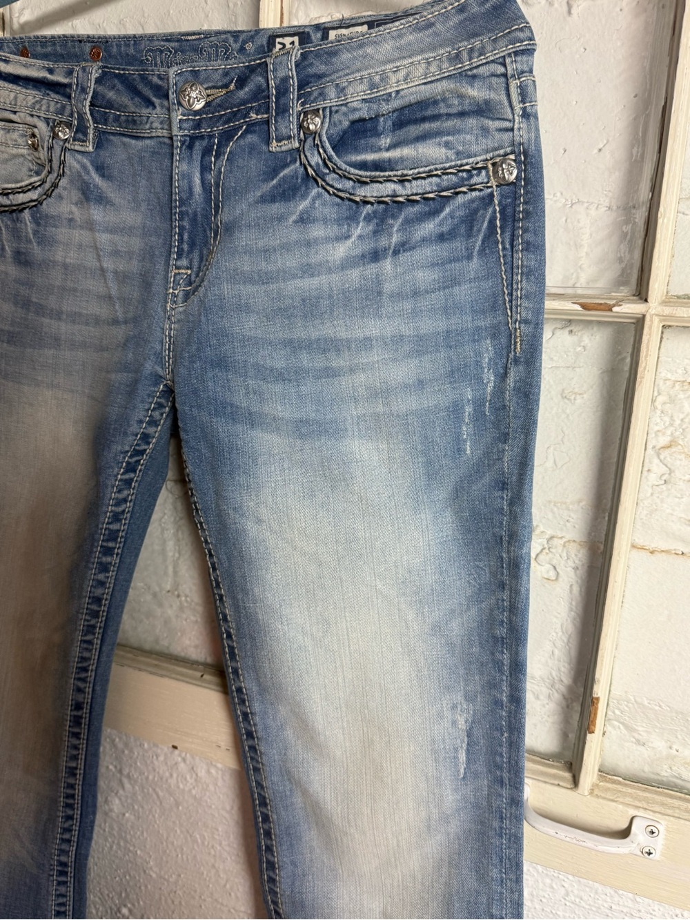 Miss Me Light Blue Faded Signature Bootcut Jeans - Picture 2 of 9